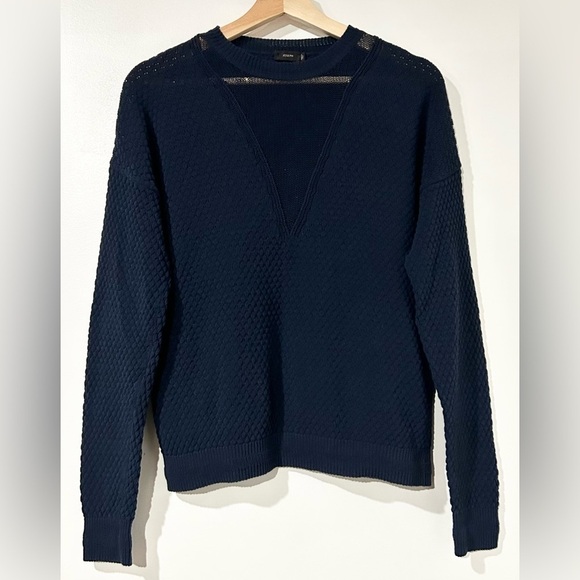 Joseph Honeycomb-Stitched Contrast Cotton-Blend Sweater Navy S - Picture 3 of 7